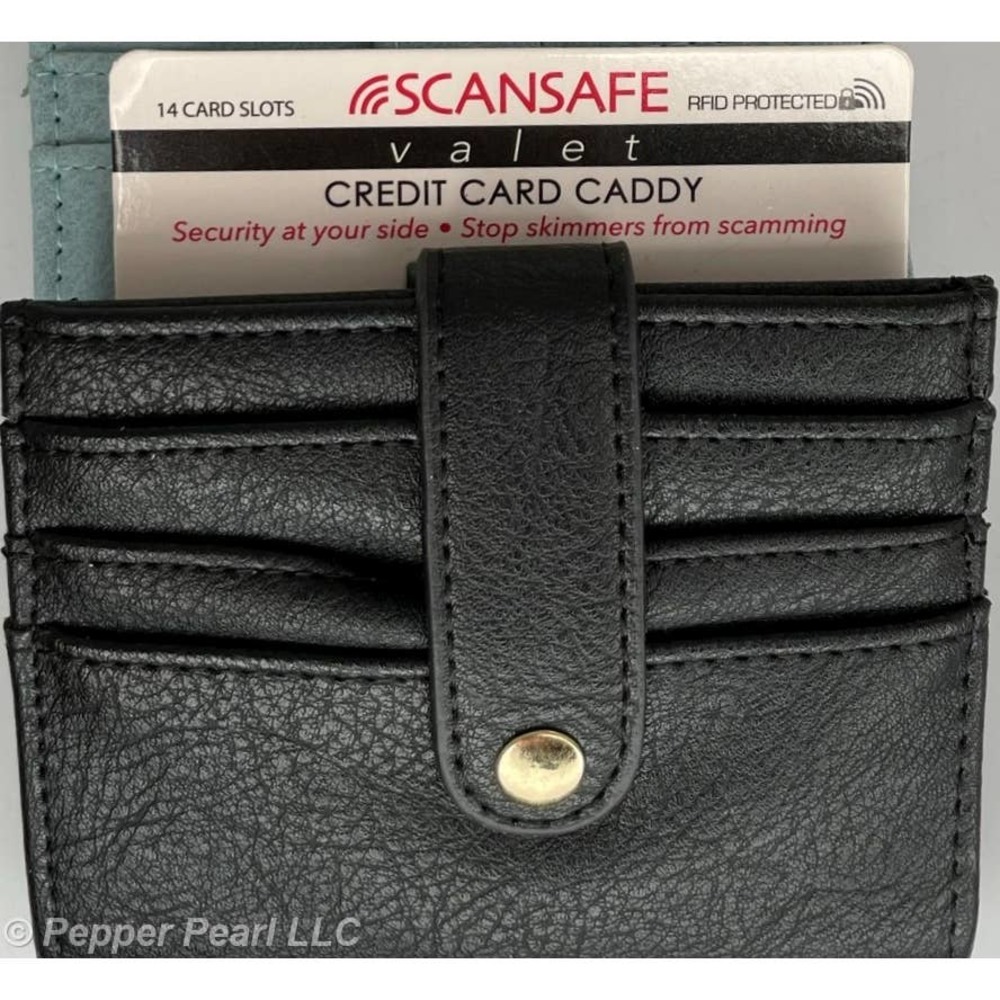 ScanSafe Valet Credit Card Caddy RFID Protection Wallet 14 Slots PU Leather Look